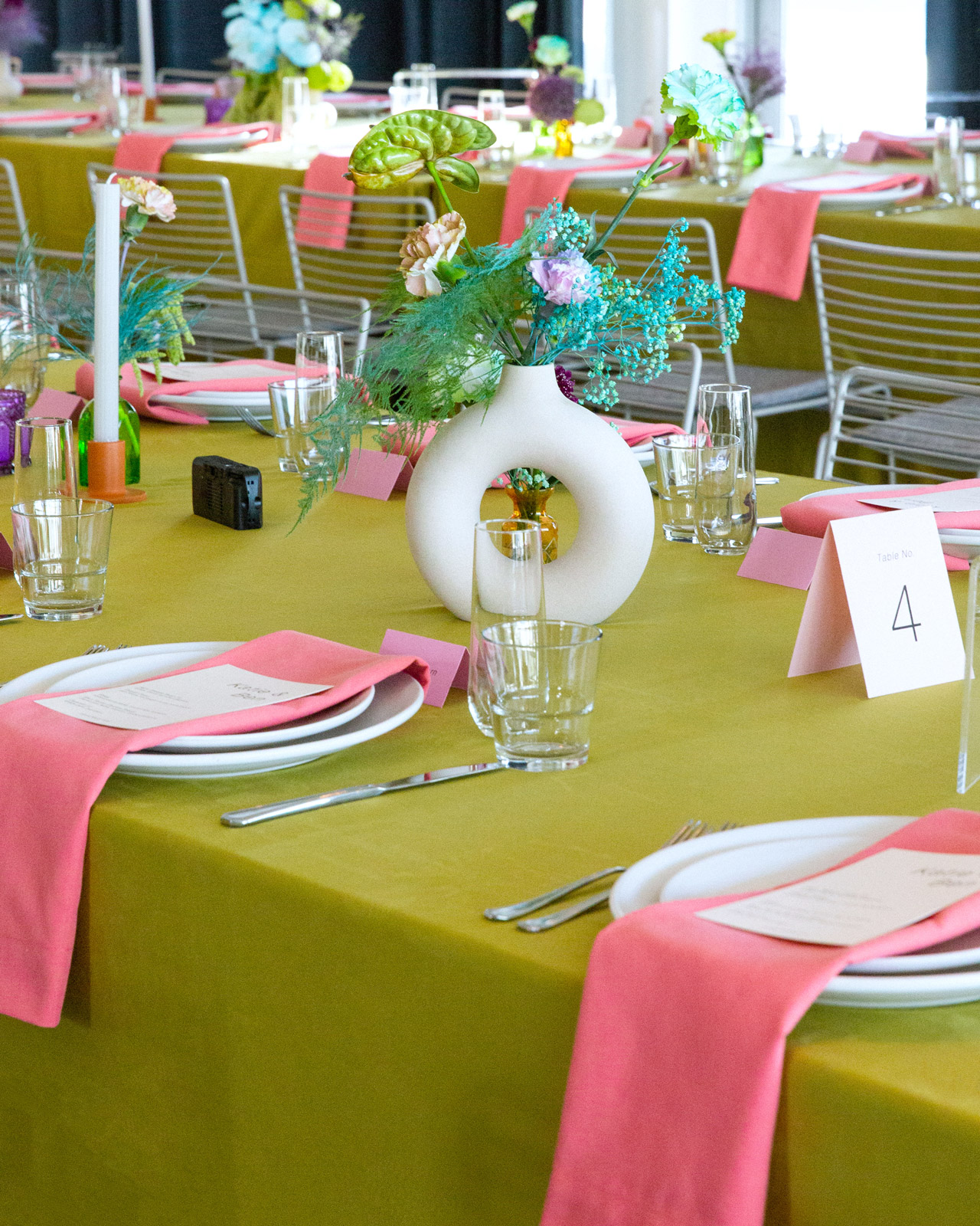 Medium shot of the reception tables. There was so much color here!